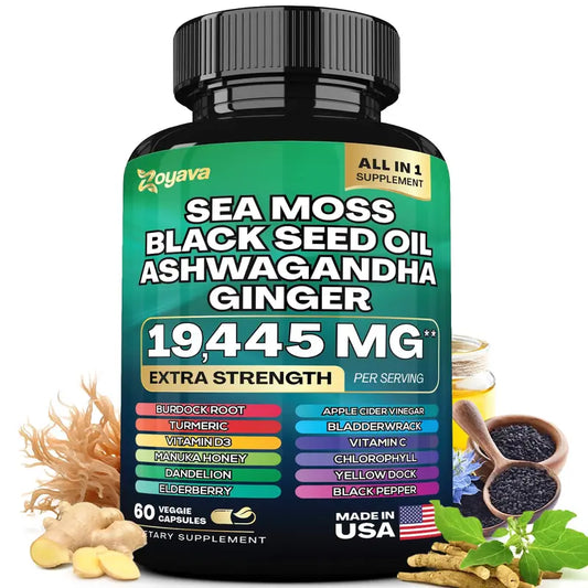 "Zoyava Sea Moss Superblend: 19,445 MG All-In-One Formula with 15+ Super Ingredients, Extra Strength, 60 Capsules"