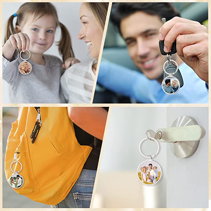  Personalized Custom Keychain with Picture - Turnable Double  Sided Colorful Photo Key chains Memorial Gifts for Family Lover, Half Round  - Silver : Clothing, Shoes & Jewelry